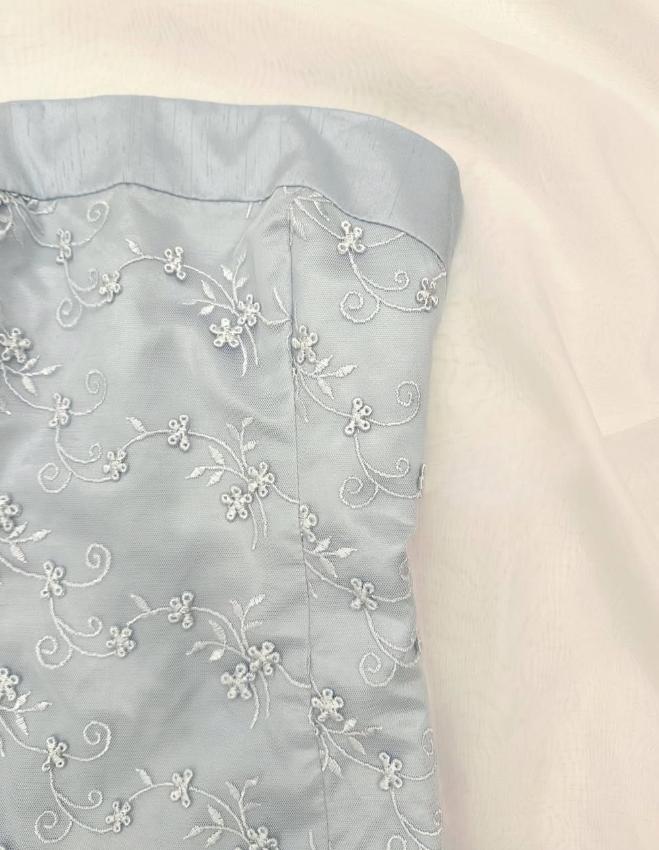 Cute Blue A Line Strapless Embroidery Satin Short Homecoming Dress Outfits SH3608