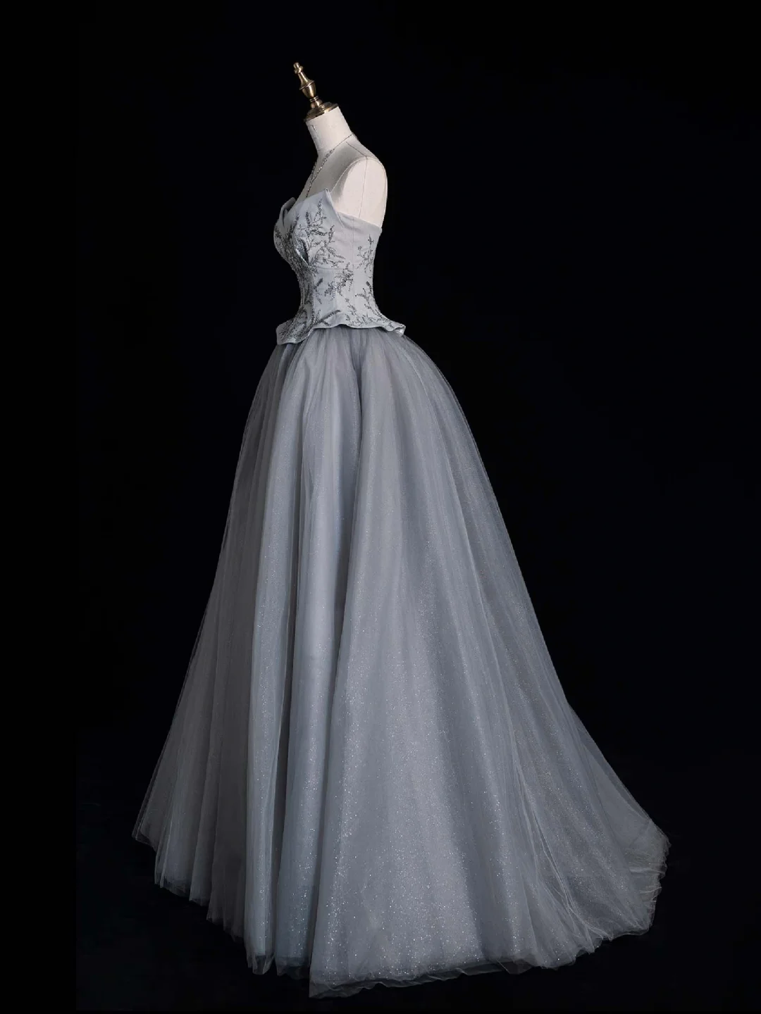 New Grey A Line Sweetheart Neck Beaded Satin Tulle Evening Dresses Party Dresses SH2672