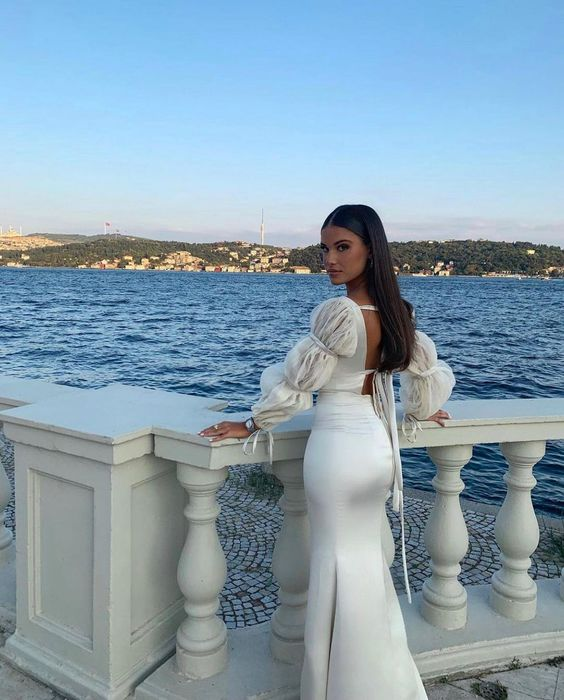 Sequare Neck Long Mermaid Prom Dress Elegant Evening Dress SH952