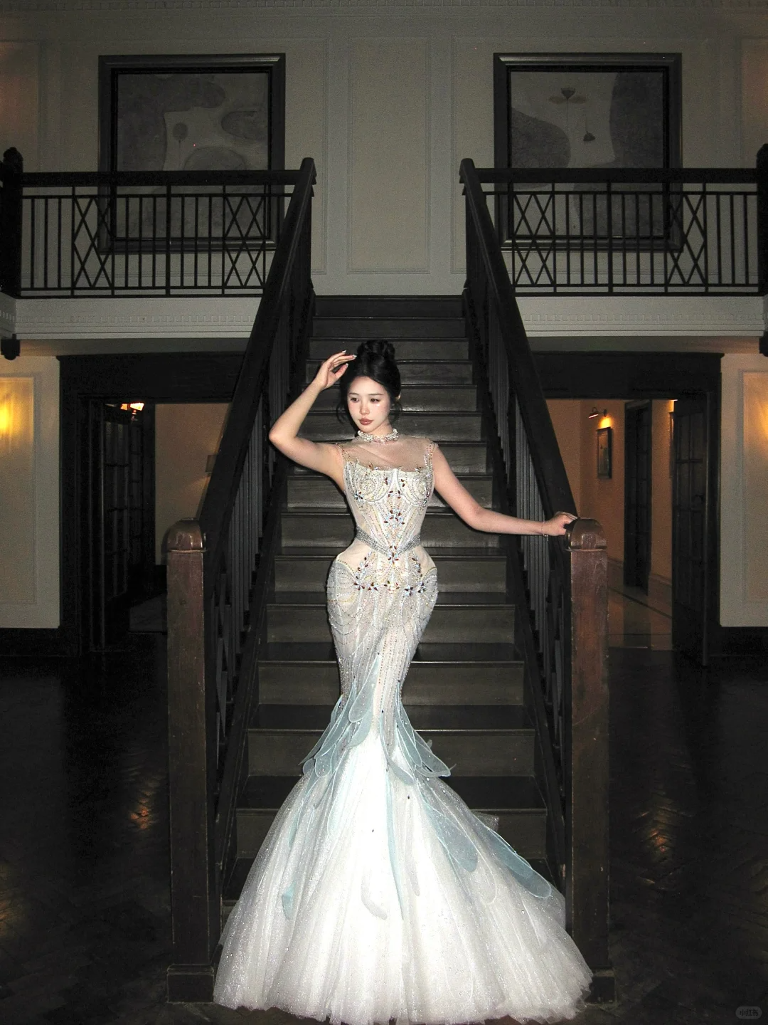 Exquisite Mermaid Round Neck Beaded Sequin Tulle Long Sweep Party Dress Evening Dress SH3407