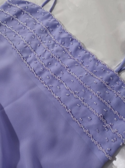 Vintage A Line Spaghetti Strap Beaded Lilac Chiffon Evening Dress Party Dress SH3164
