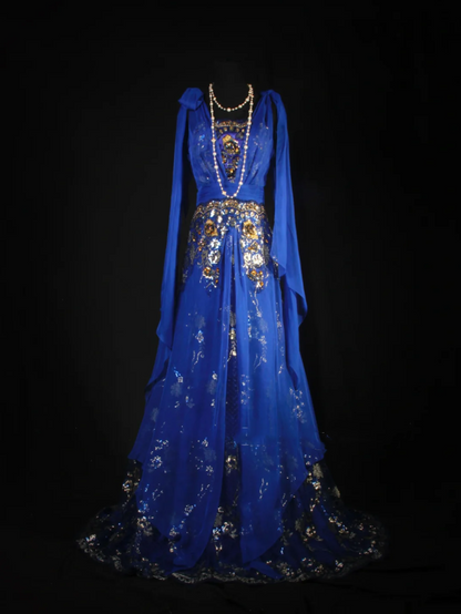 Chic Royal Blue Chiffon Sequin Beaded Mermaid Long Party Dress Birthday Dress D2229