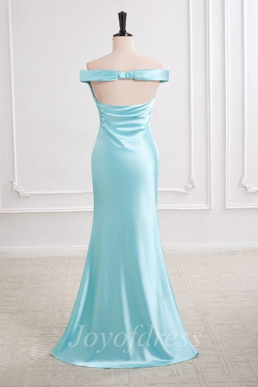 Off-Shoulder Open Back Satin Mermaid Maxi Party Prom Dress