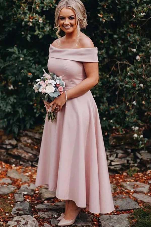 Off-Shouldr Sleeveless Satin A-Line Bridesmaid Dress
