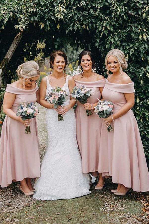 Off-Shouldr Sleeveless Satin A-Line Bridesmaid Dress