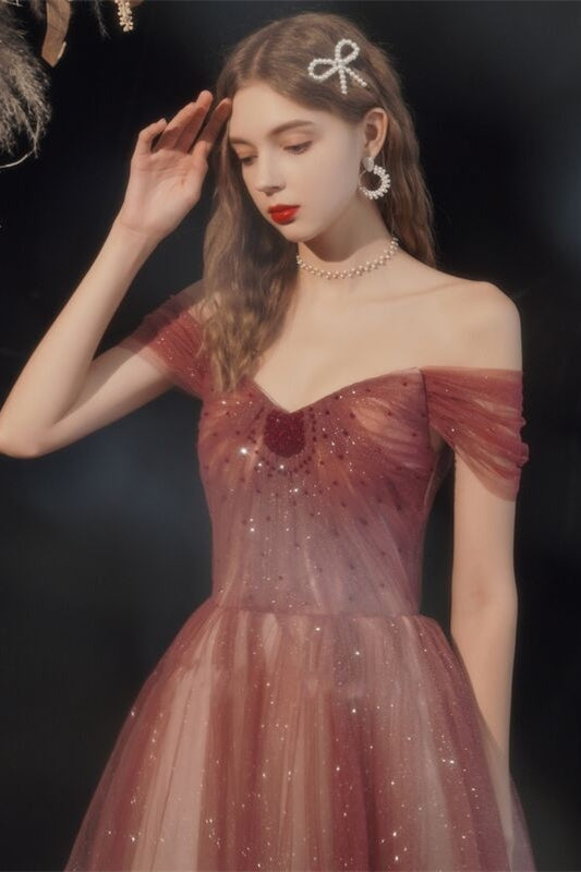Tulle A-Line Off-Shoulder Empire Long Party Prom Dress
