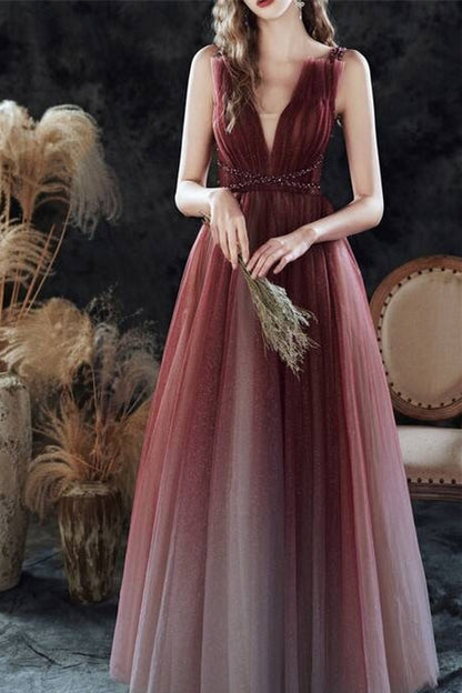 Spaghetti Straps Tulle A-Line Empire Sparkly Prom Dress