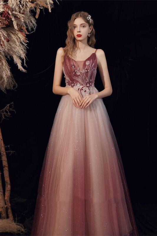 Bateau Open Back Tulle A-Line Empire Appliques Party Prom Dress