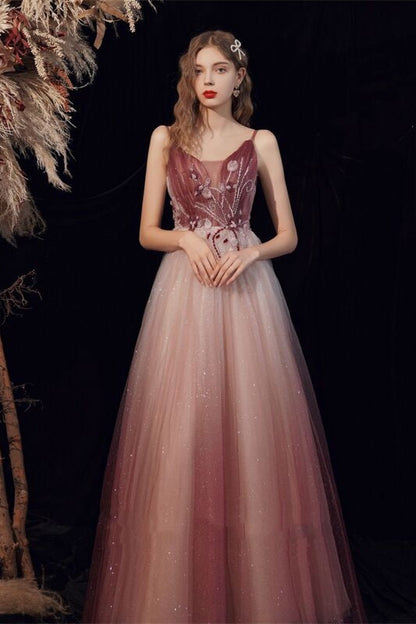 Bateau Open Back Tulle A-Line Empire Appliques Party Prom Dress