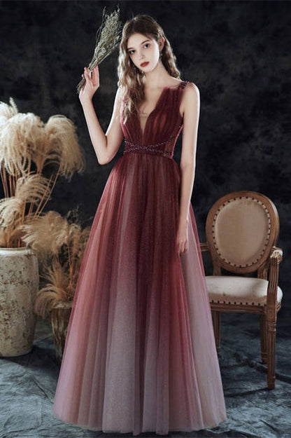 Spaghetti Straps Tulle A-Line Empire Sparkly Prom Dress