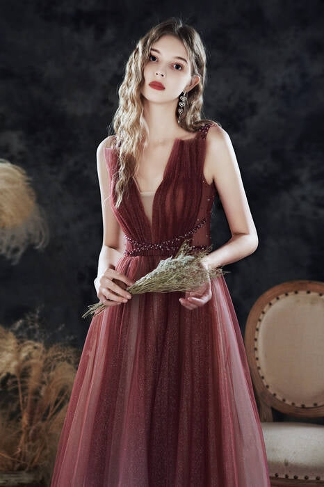 Spaghetti Straps Tulle A-Line Empire Sparkly Prom Dress
