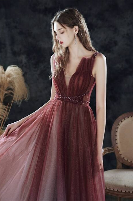 Spaghetti Straps Tulle A-Line Empire Sparkly Prom Dress