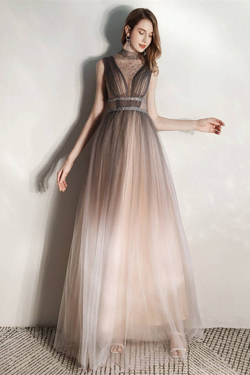 Sparkly Tulle A-Line Beaded Empire Party Prom Dress