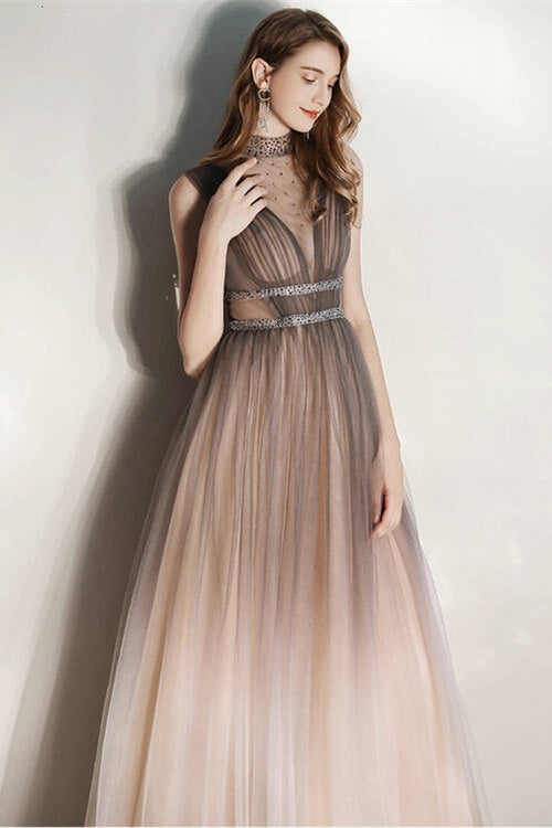Sparkly Tulle A-Line Beaded Empire Party Prom Dress