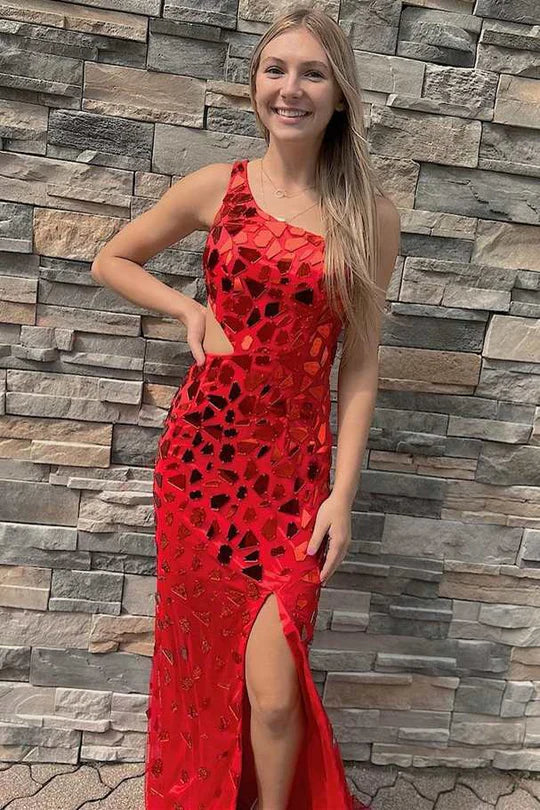 One Shoulder Illusion Empire Mermaid Long Party Prom Dress