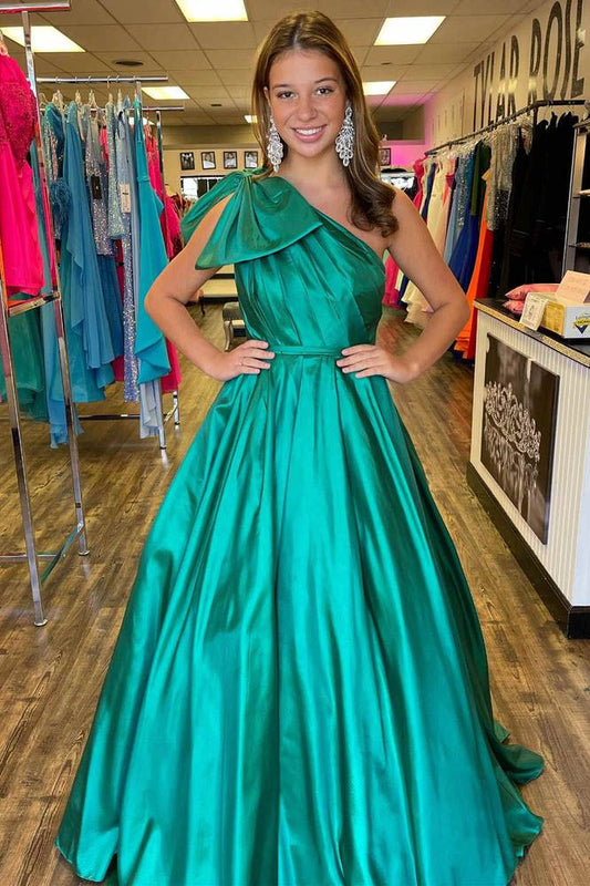 One Shoulder Sleeveless Empire Satin A-Line Party Dress