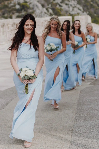 One Shoulder Sleeveless Long Bridesmaid Dress With Side Slit