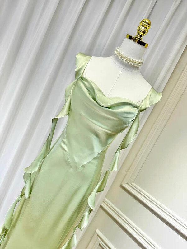 Sheath Spaghetti Straps Long Prom Dresses Mint Green Backless Prom Dress P1099