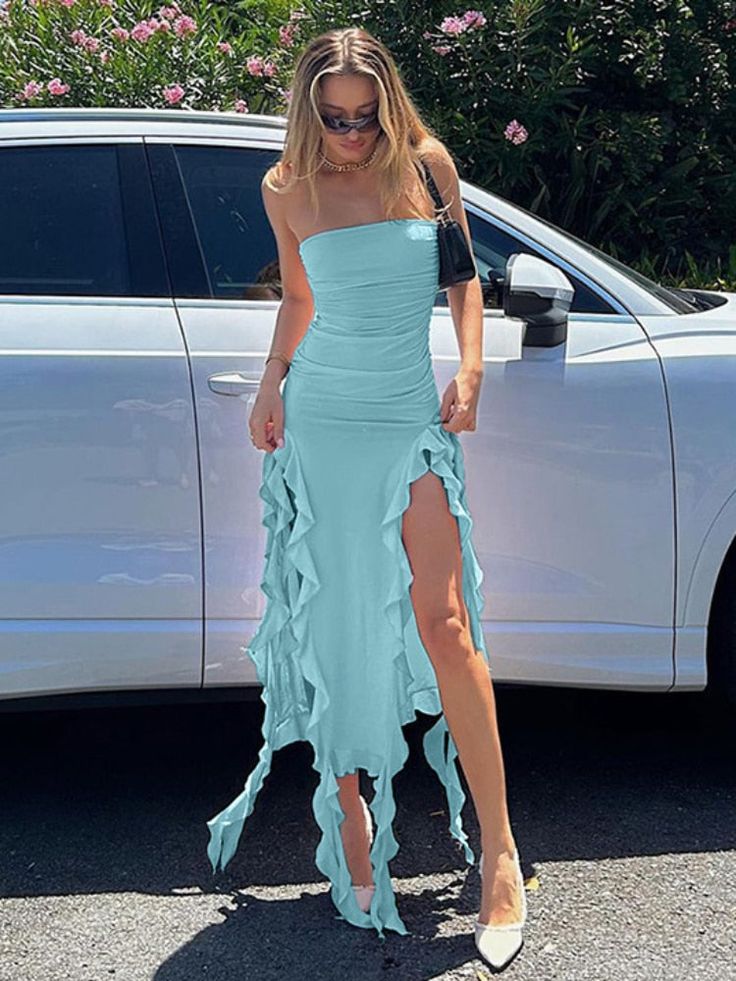 Mermaid Strapless Prom Dresses Side Slit Prom Dress P1171