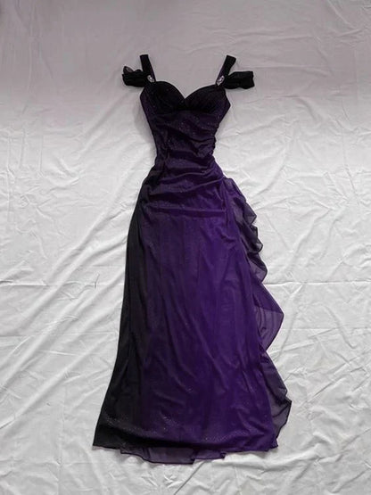 Beautiful A line Straps Ombre Red Long Chiffon Prom Dress P1284