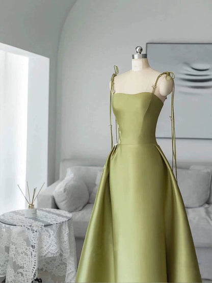 Simple A Line Straps Dark Green Satin Prom Dress P1468