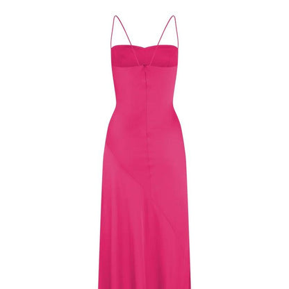 Sexy A line Straps Sleeveless Party Dress Hot Pink Side Slit Prom Dress P856