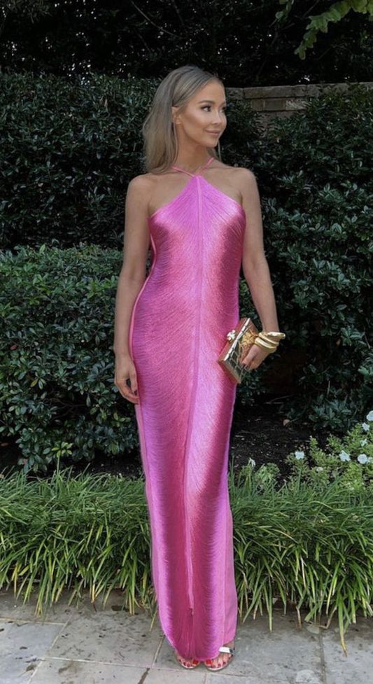 Sexy Mermaid Halter Hot Pink Long Prom Dresses P1807