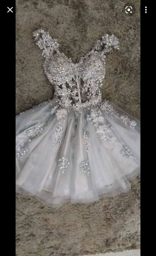Simple A line 18th Birthday Dresses Short Gray Birthday Outfits P1814