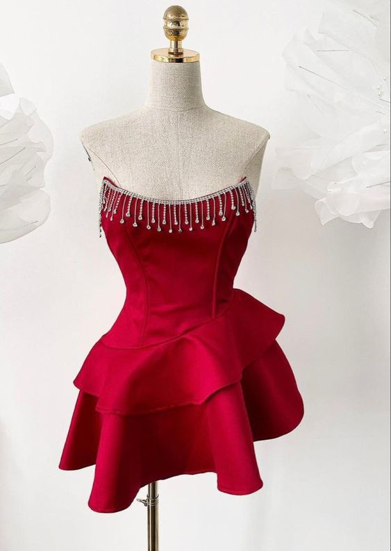 vintage a line satin homecoming dress 18th birthday outfits P2080