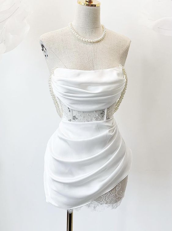 cute a line white strapless homecoming dress 18th birthday outfits P2093