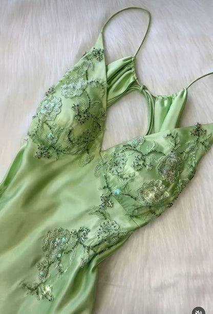 Sexy A Line Sage Green Satin Prom Dresses 21th Birthday Outfit P2107