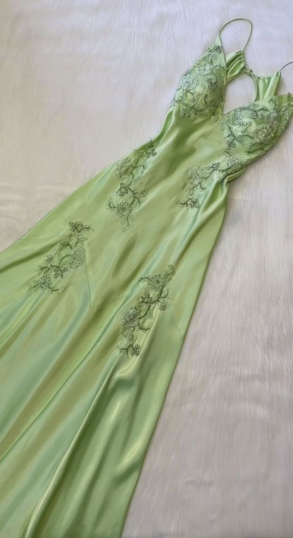 Fancy Mermaid Spaghetti Straps Green Backless Long Prom Dress Evening Dress Formal Dress SD2190