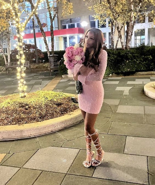 Sexy Sheath Scoop Neckline Short Pink Homecoming Dress P2273