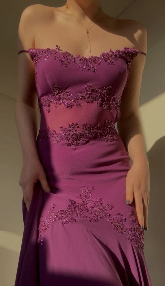 Beautiful Sheath Spaghetti Straps Grape Chiffon Prom Dress With Beads P2305