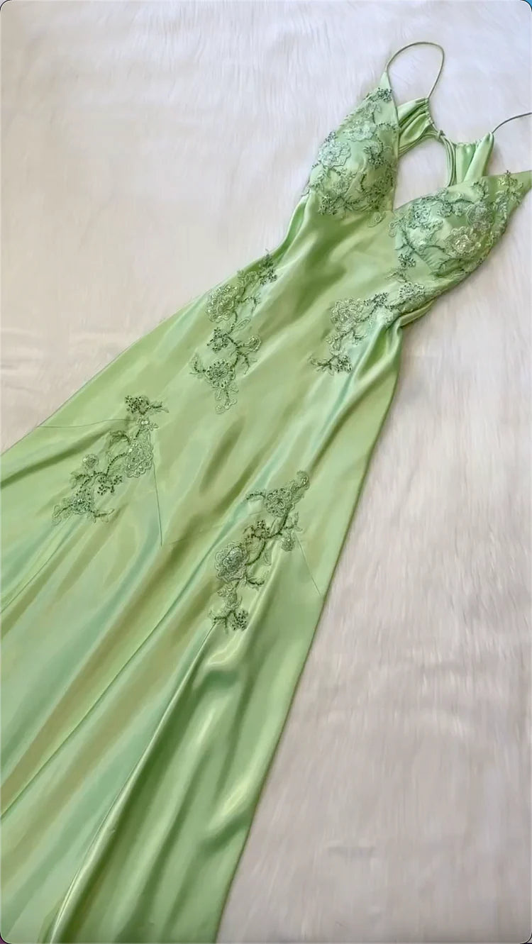 Chic Mermaid Spaghetti Straps Pink Satin Evening Dress Long Prom Dresses P2360
