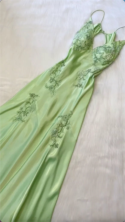 Chic Mermaid Spaghetti Straps Pink Satin Evening Dress Long Prom Dresses P2360