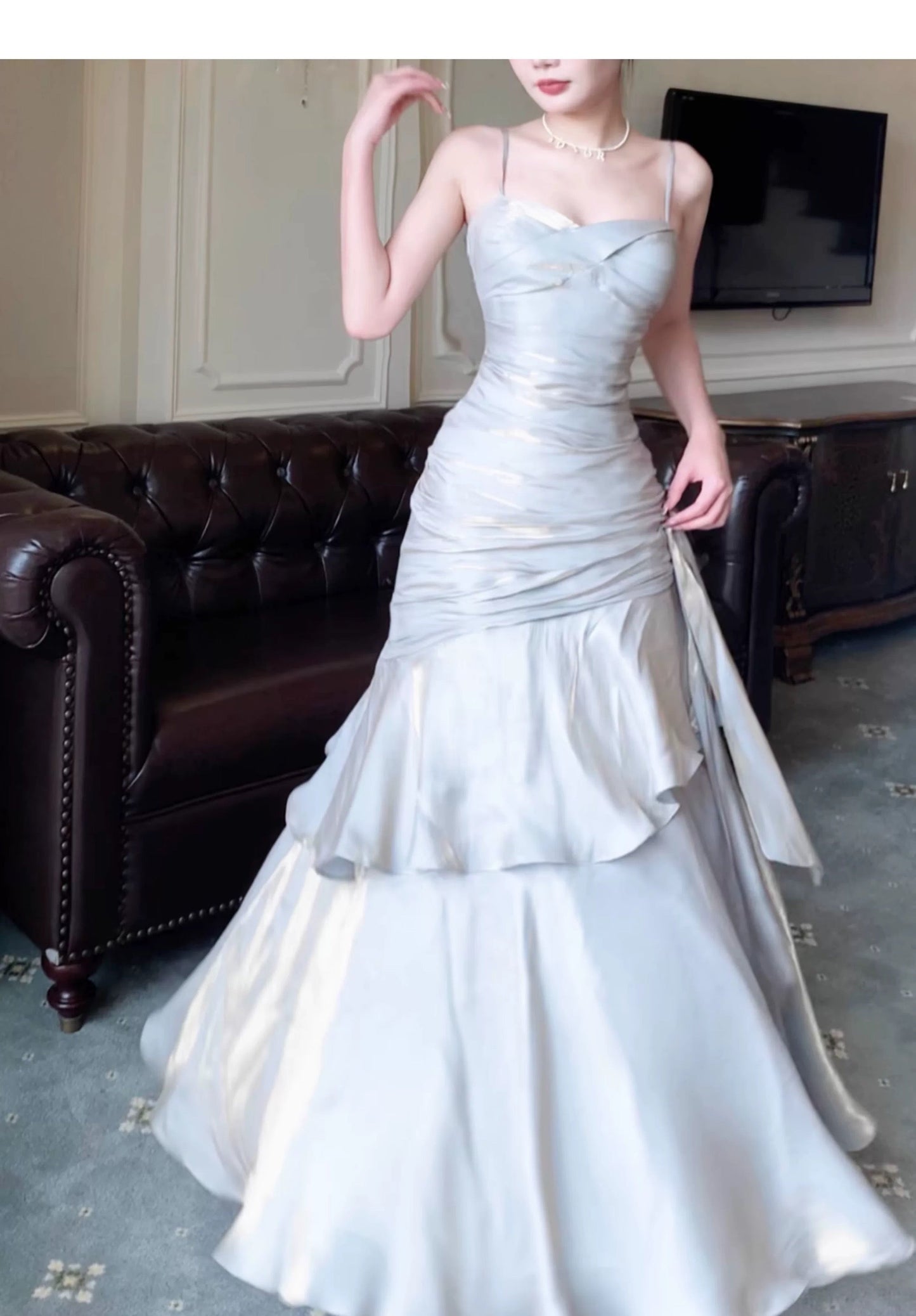 Modest Mermaid Spaghetti Straps Long Prom Dresses Birthday Party Dress Evening Gowns P2356