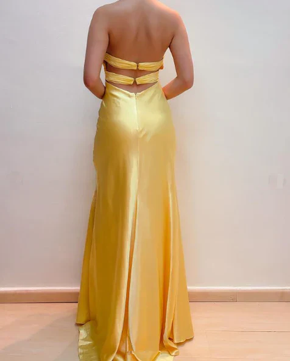 Chic Mermaid Spaghetti Straps Pink Satin Evening Dress Long Prom Dresses P2360