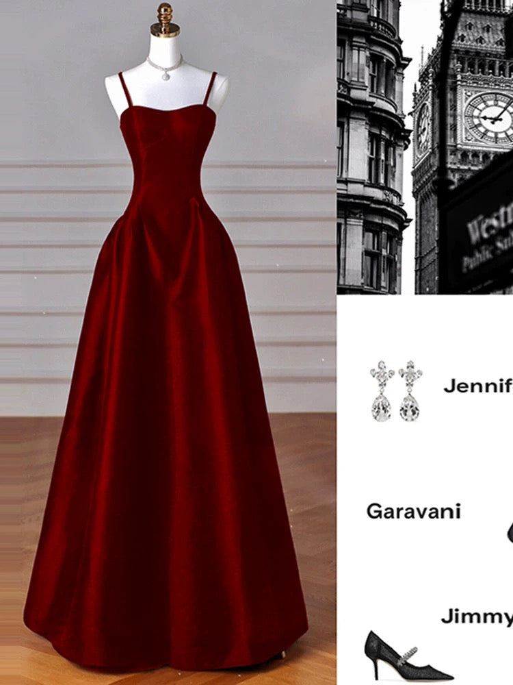 A-line Navy Blue Satin Straps Long Formal Dress Navy Blue Prom Dress P2490