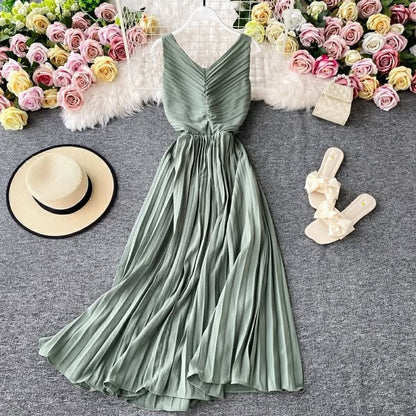 Simple V-neck Dress Sleeveless Dress P267