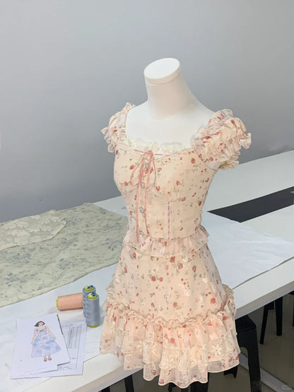 Sweet pink rose pattern A-line homecoming dress P3166