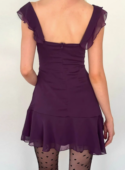 Charming Purple Square Neck Ruffle Irregular Chiffon Birthday Party Dress P3213