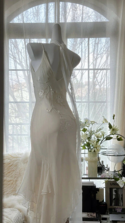 Pure and Elegant Chiffon Strap Beaded Mermaid Prom Dress P3292