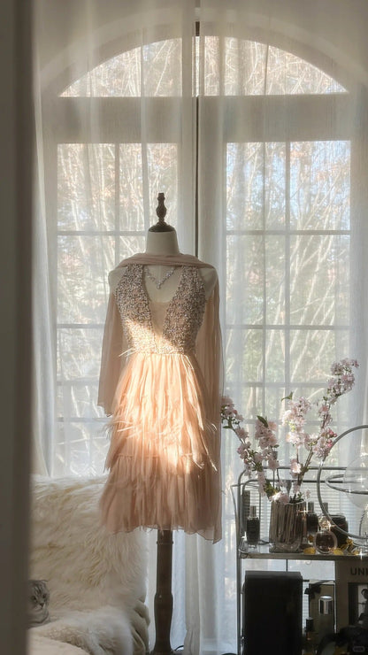 Cute Pink Halterneck Backless Beaded Chiffon Short Prom Dress P3316
