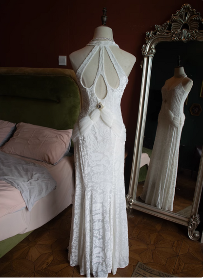 Sexy Lace Halter V Neck Mermaid Prom Dress P3482
