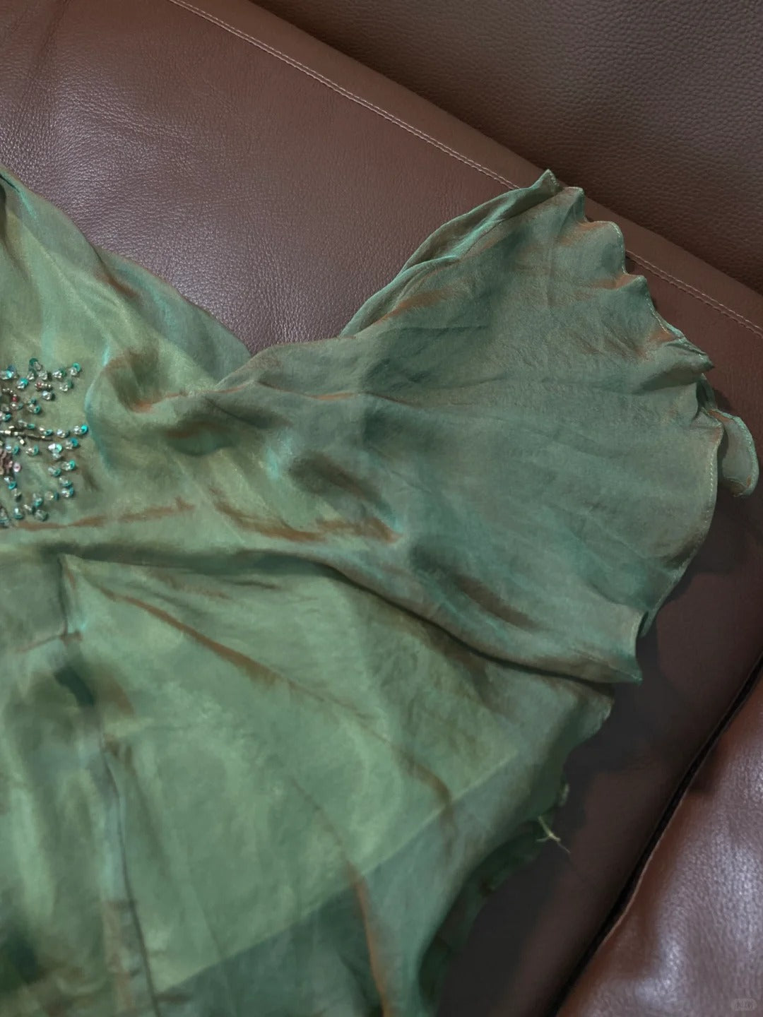 Elegant Green Spaghetti Strap Beaded Chiffon Mermaid Prom Dress P3491
