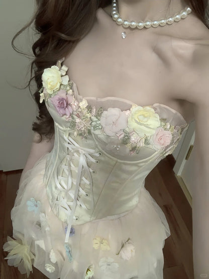 Cute Pink 3D Flower Corset With Bud Skirt 17th Birthday Homecoming Dress P3568