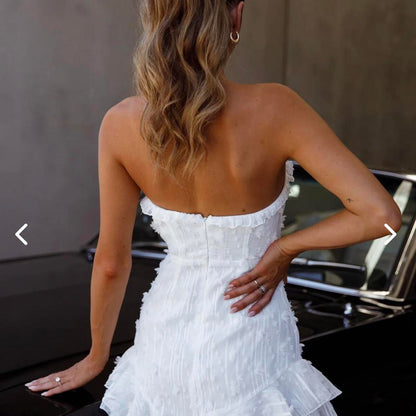 Cute White Tube Top Irregular Skirt Birthday Dress Homecoming Dress P3667