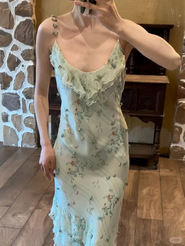 Sage Green Sheath Spaghetti Straps Beaded Chiffon Prom Dress Party Dress SH4064