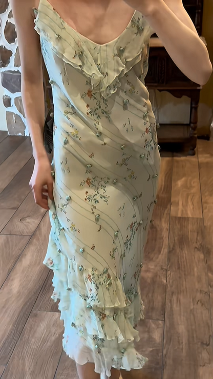 Elegant Blue Rose Strapless Multi-Layer Bias-Cut Skirt Chiffon Prom Dress P3791